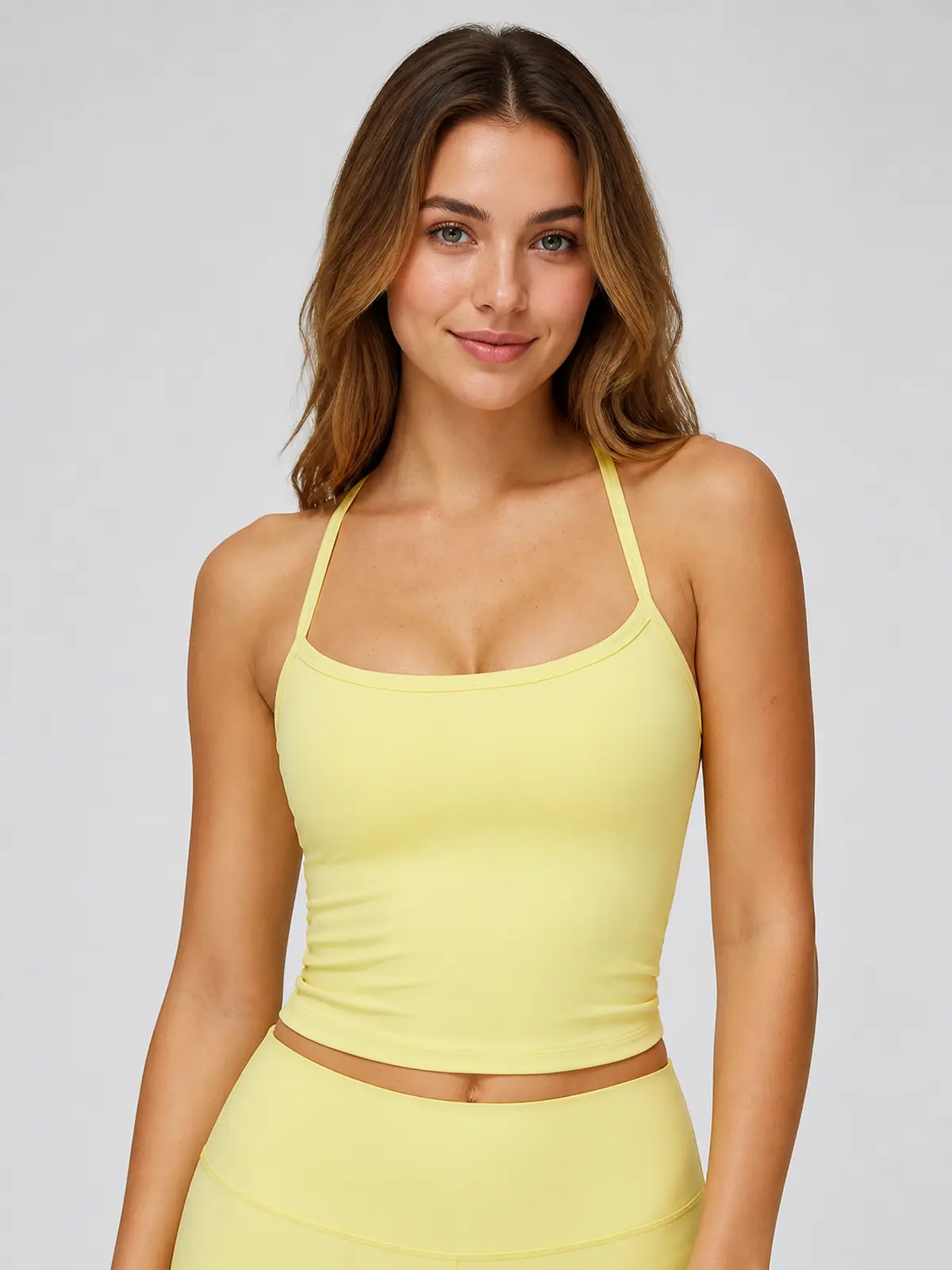 Solstice Muse Square-Neck Cropped Tank Top — light yellow — crop-top — authoritative variation match