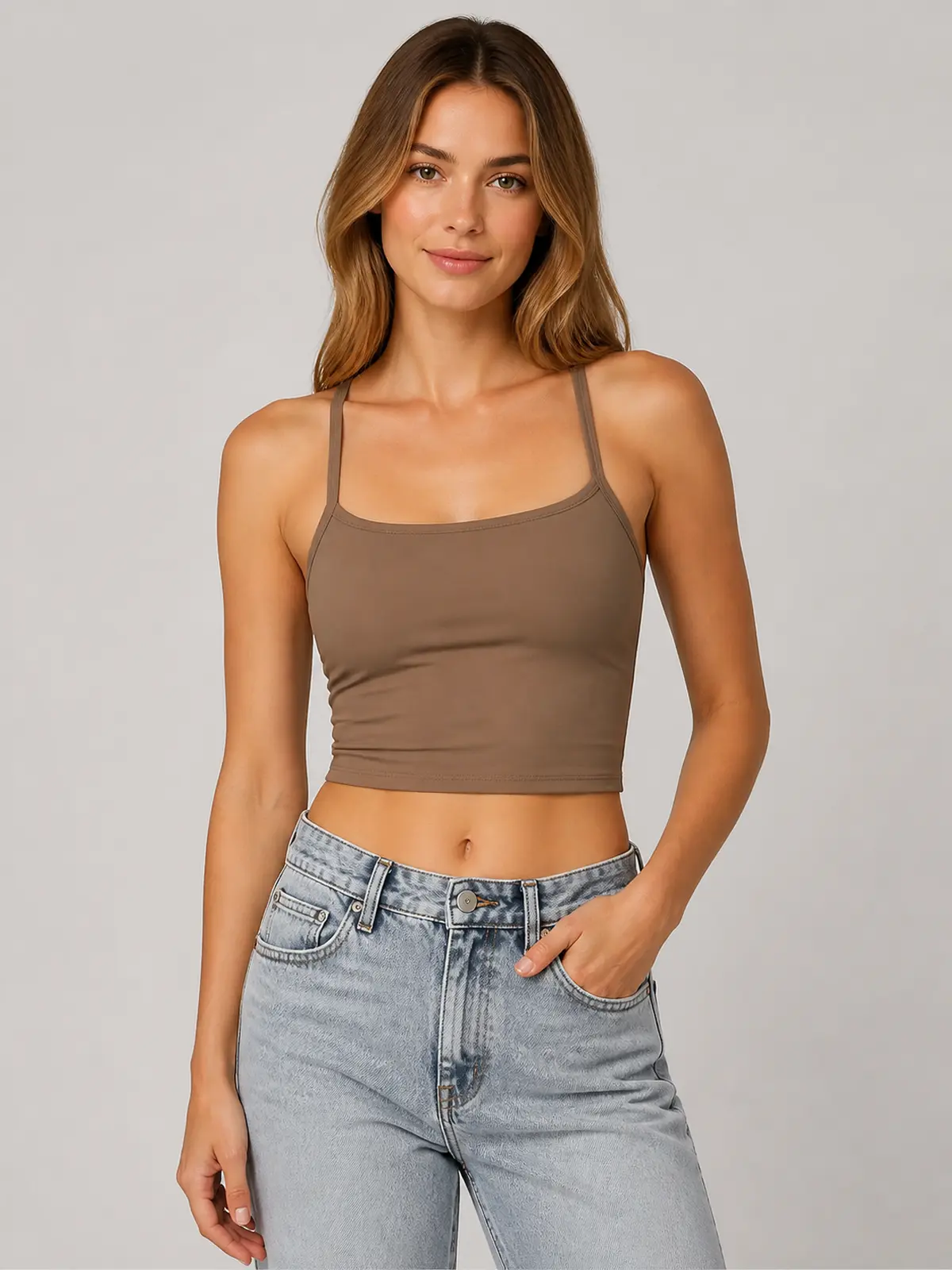 Solstice Muse Square-Neck Cropped Tank Top — mocha brown — general — authoritative variation match