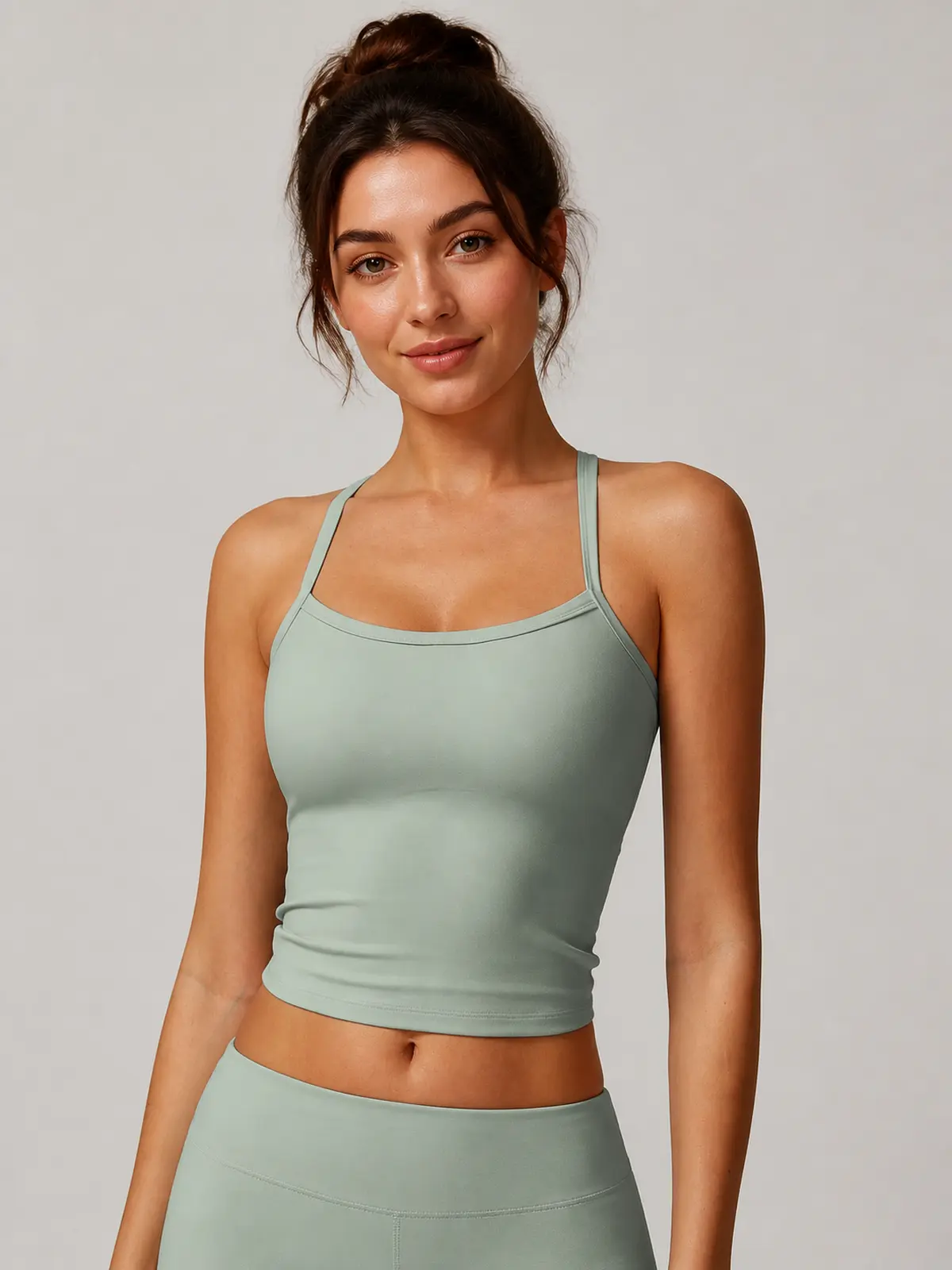Solstice Muse Square-Neck Cropped Tank Top — pale sage green — crop-top — authoritative variation match