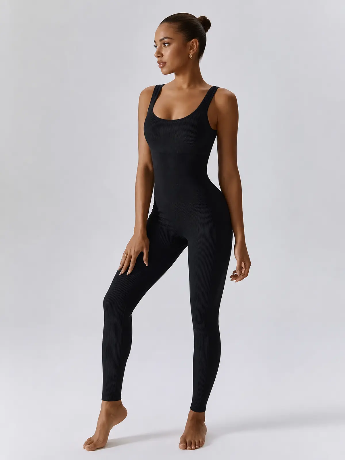 Springline Form Sleeveless Scoop-Neck Ribbed Unitard — black — jumpsuit — authoritative variation match