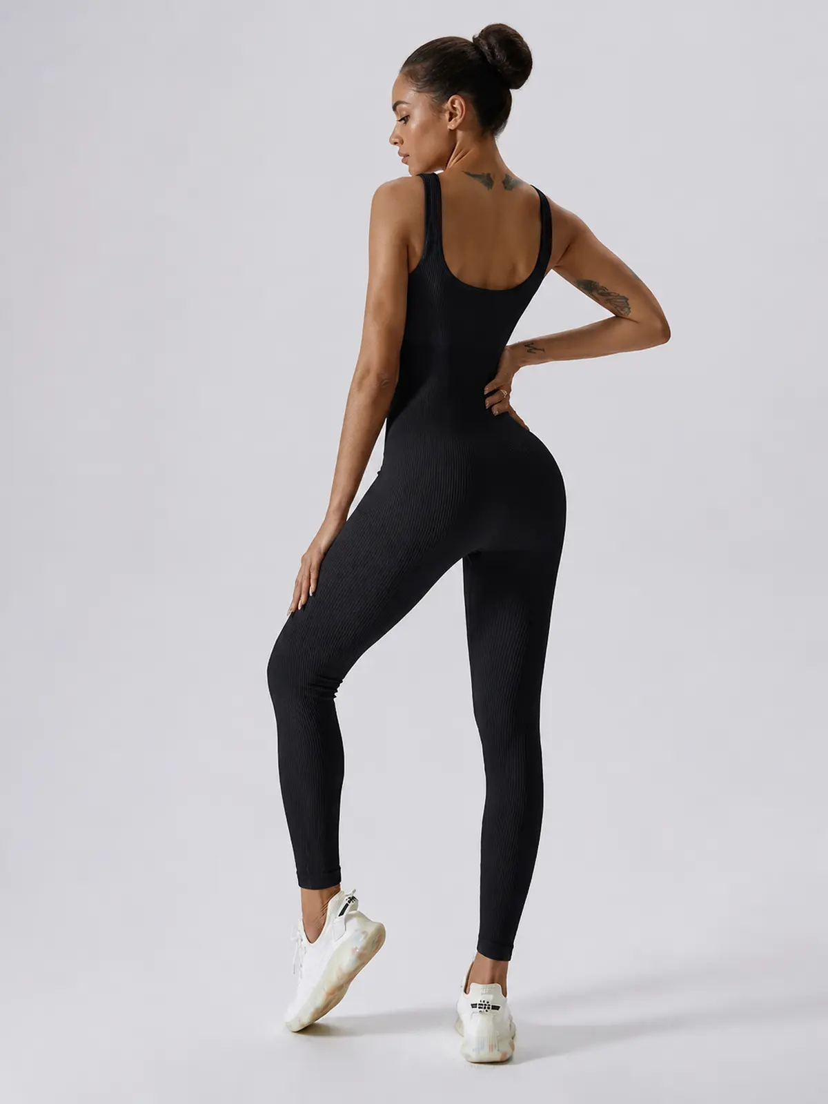 Springline Form Sleeveless Scoop-Neck Ribbed Unitard — black — jumpsuit — authoritative variation match
