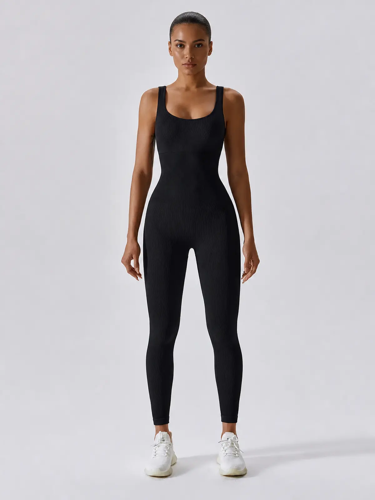 Springline Form Sleeveless Scoop-Neck Ribbed Unitard — black — authoritative variation image