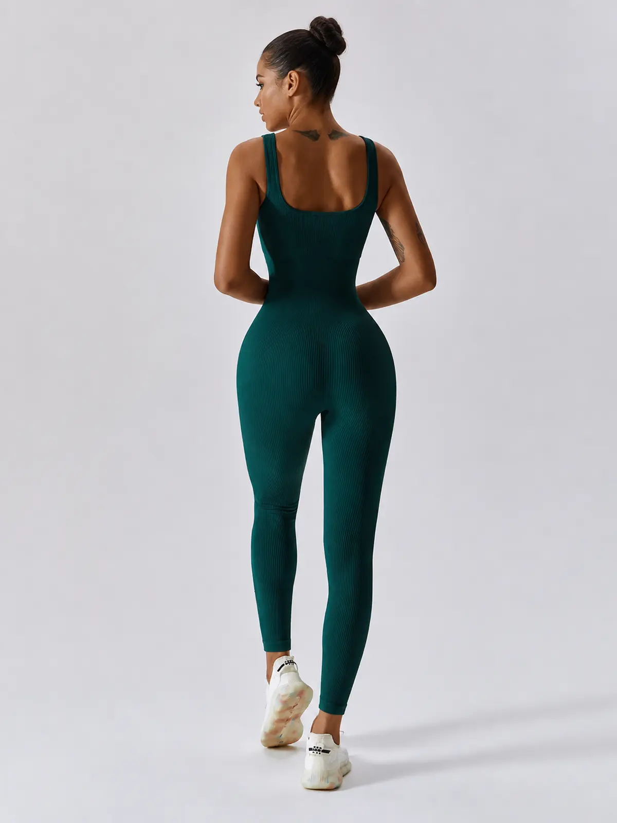 Springline Form Sleeveless Scoop-Neck Ribbed Unitard — dark teal green — jumpsuit — authoritative variation match