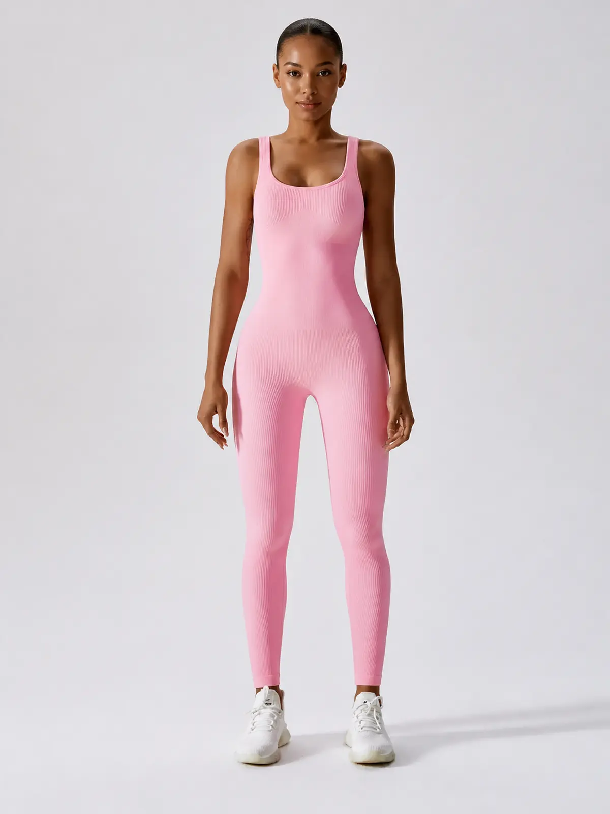 Springline Form Sleeveless Scoop-Neck Ribbed Unitard — light pink — authoritative variation image