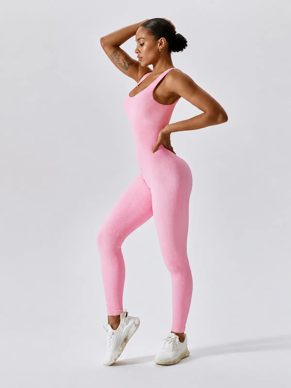 Springline Form Sleeveless Scoop-Neck Ribbed Unitard — light pink — authoritative variation match