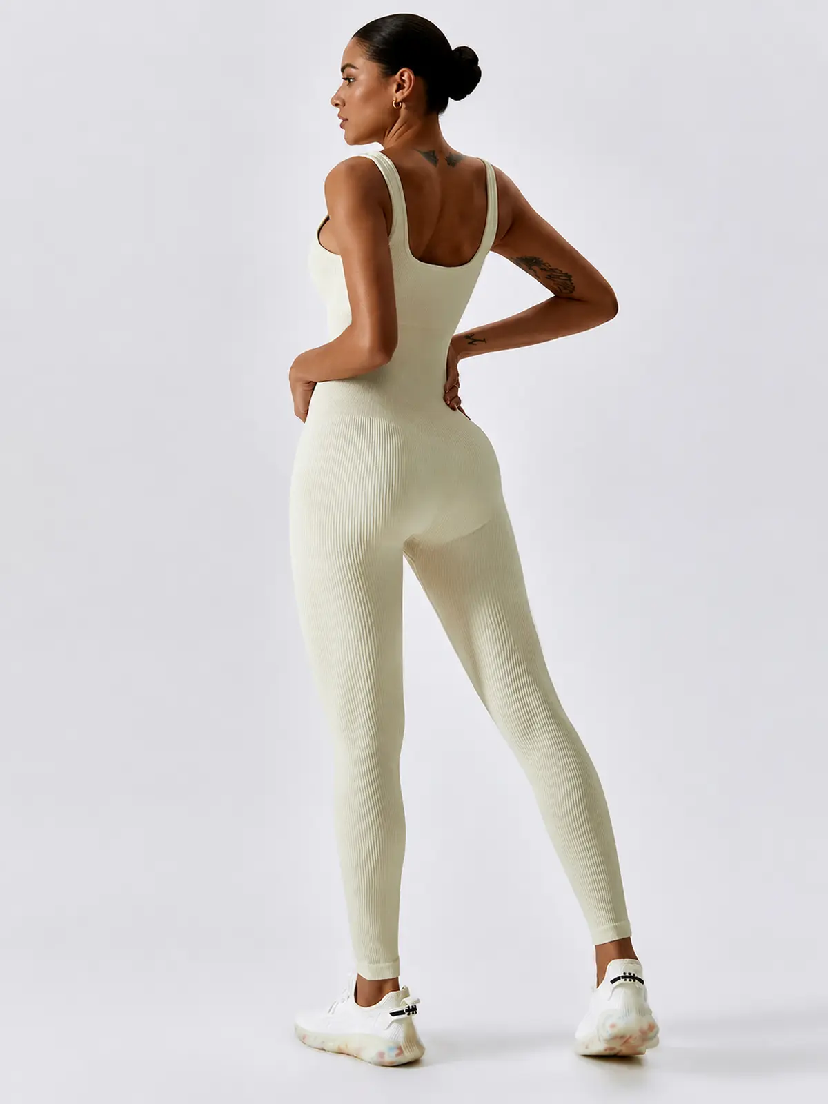 Springline Form Sleeveless Scoop-Neck Ribbed Unitard — pale sage green — jumpsuit — authoritative variation match