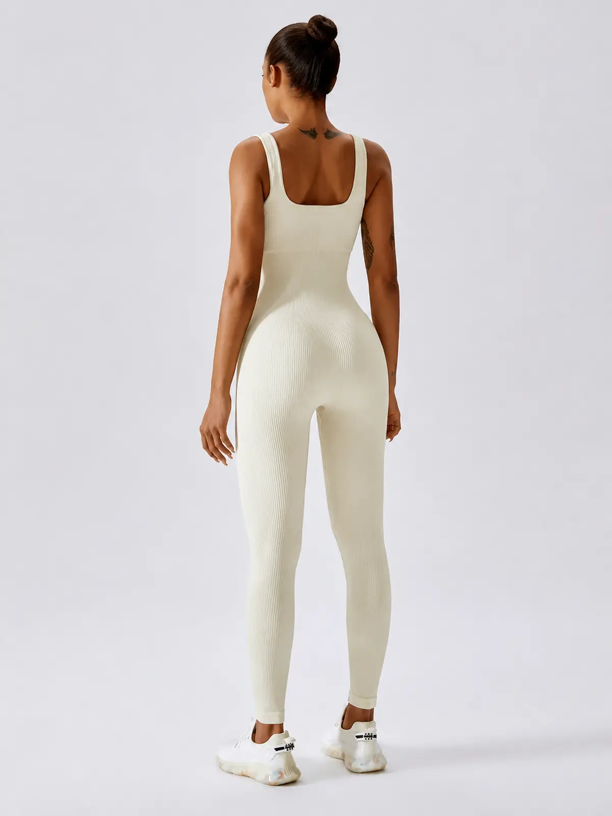 Springline Form Sleeveless Scoop-Neck Ribbed Unitard — pale sage green — jumpsuit — authoritative variation match