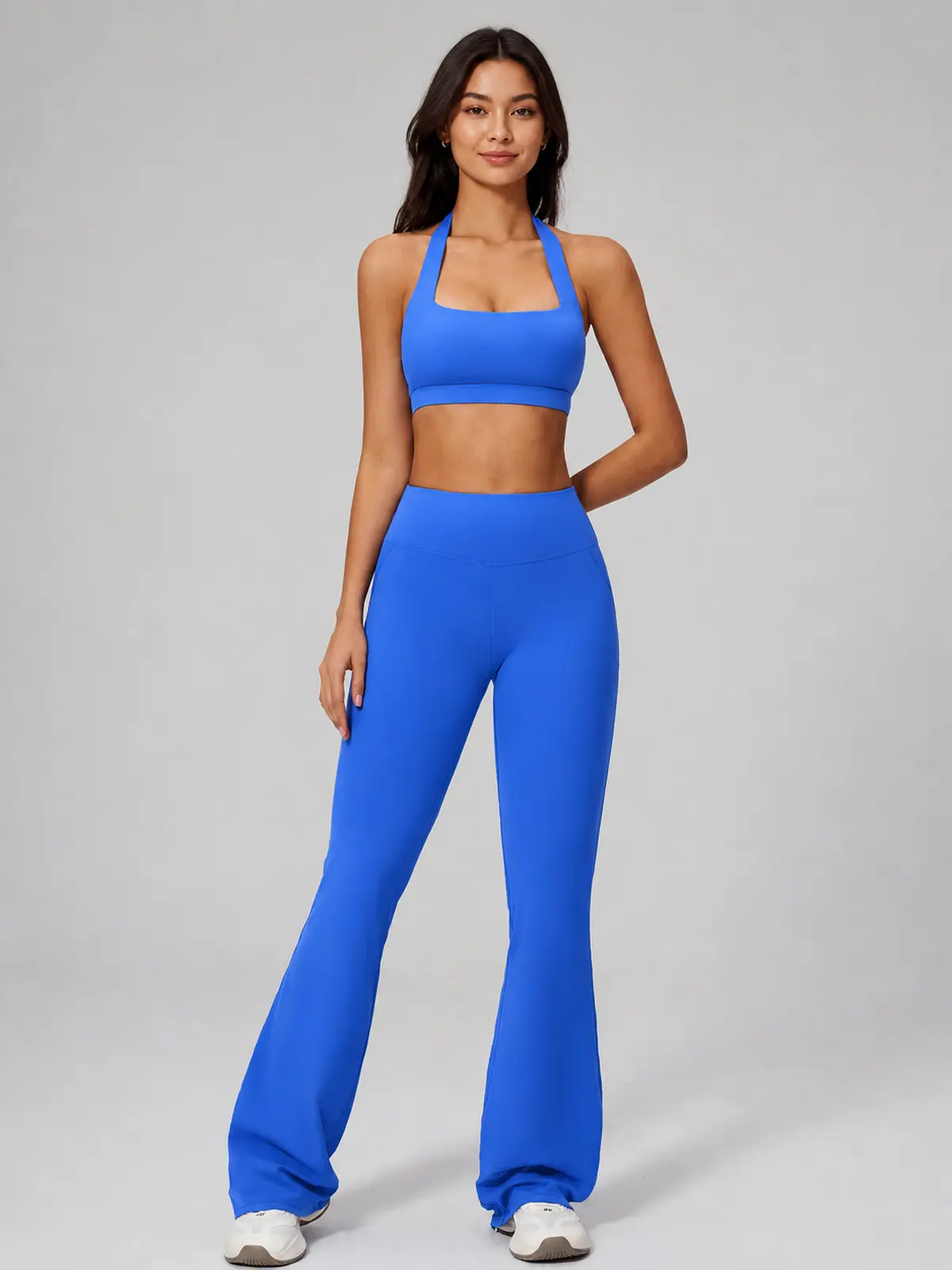 Still Arc Square-Neck Sports Bra — azure blue — top-leggings-set — authoritative variation match
