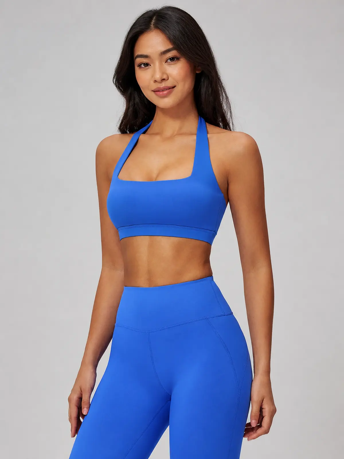 Still Arc Square-Neck Sports Bra — azure blue — top-leggings-set — authoritative variation match