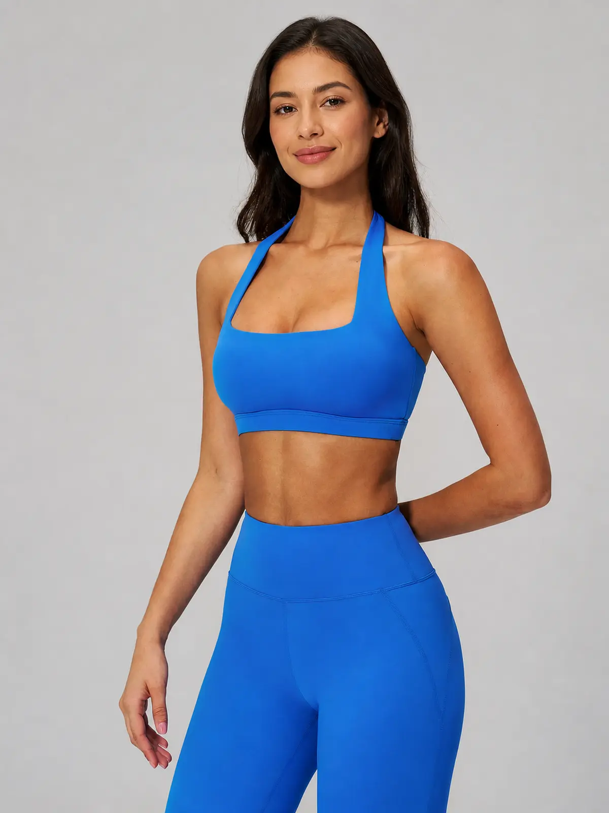 Still Arc Square-Neck Sports Bra — azure blue — top-leggings-set — authoritative variation match