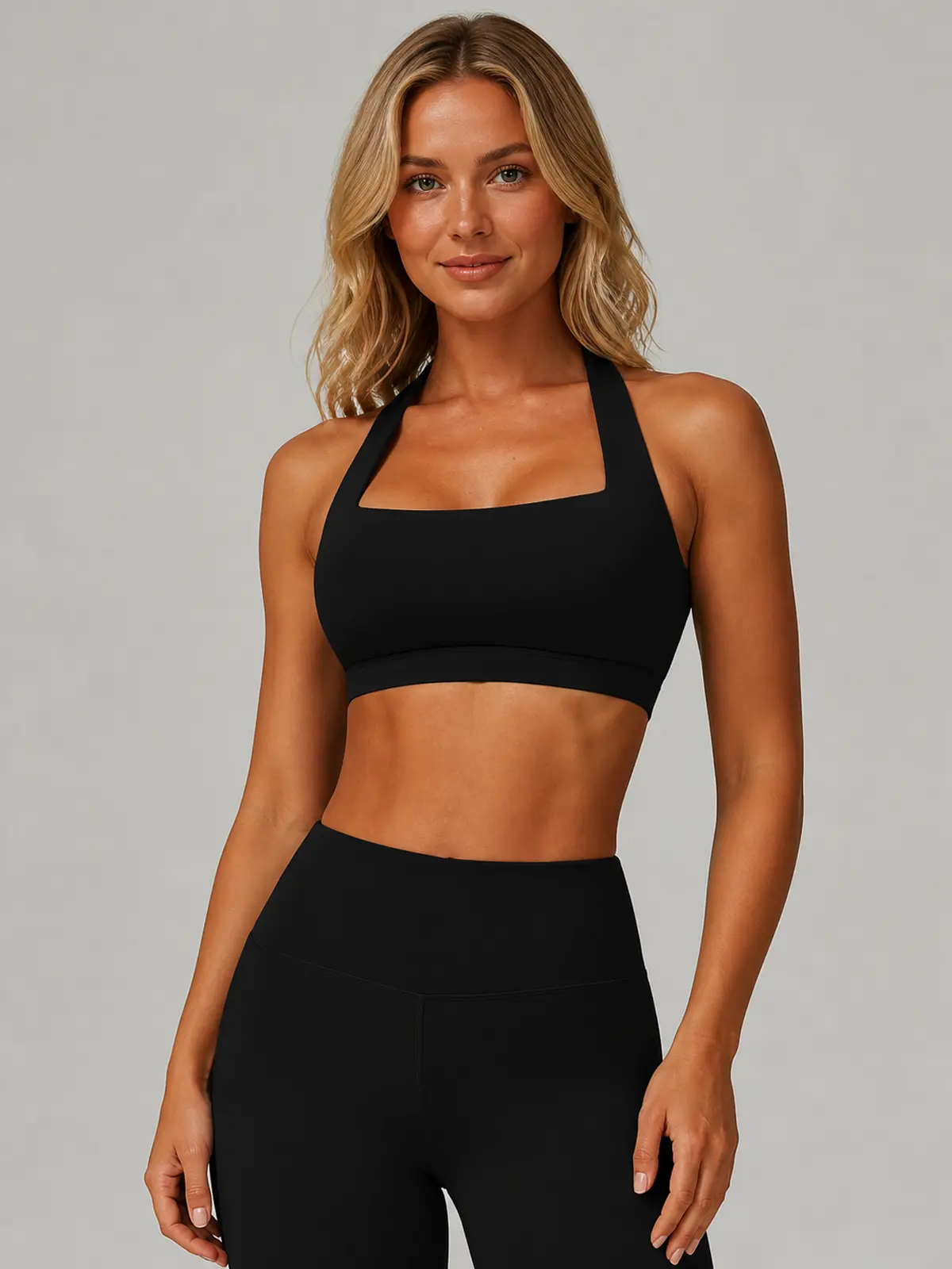 Still Arc Square-Neck Sports Bra — black — top-leggings-set — authoritative variation match