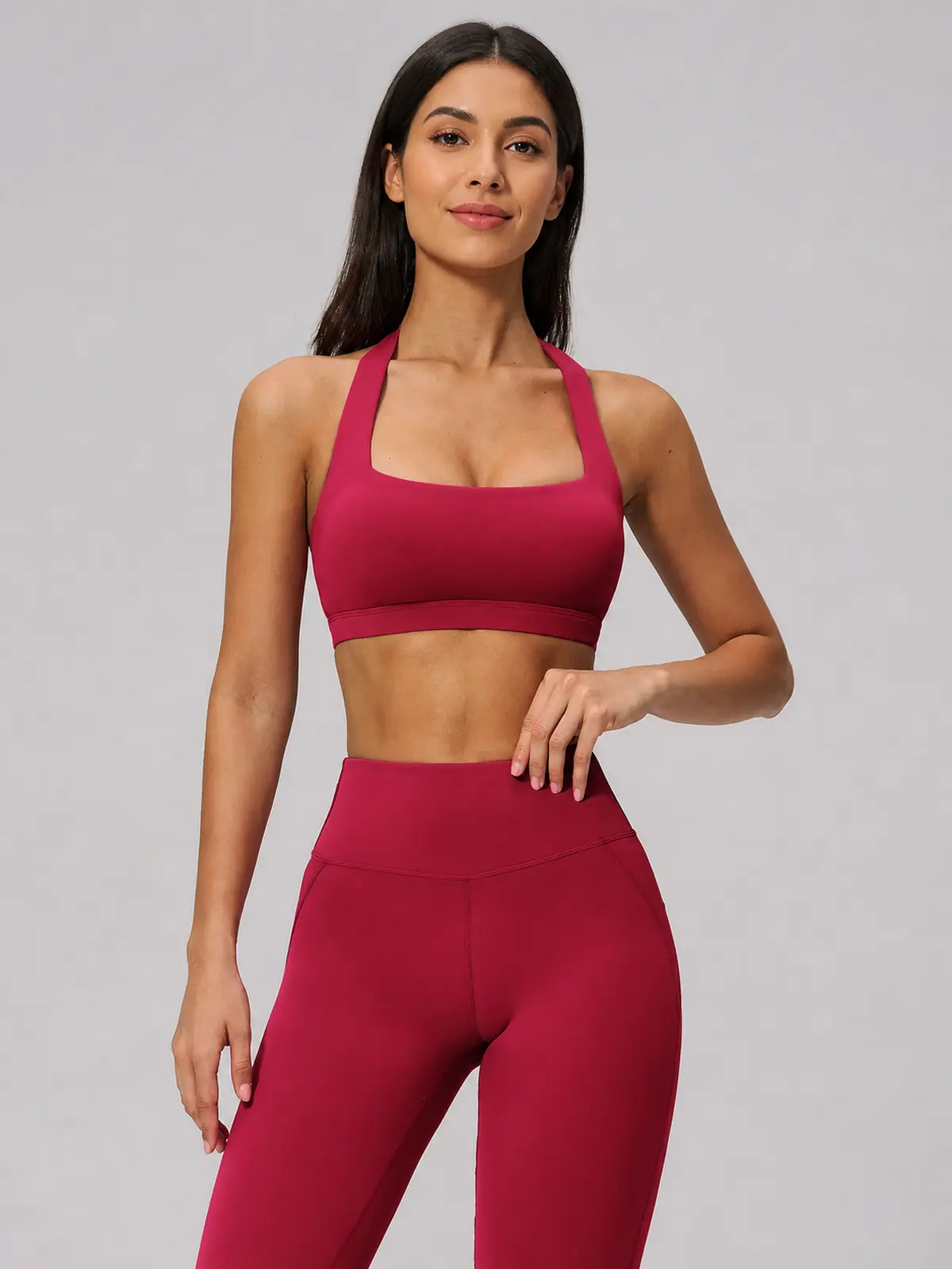 Still Arc Square-Neck Sports Bra — deep pink — top-leggings-set — authoritative variation match