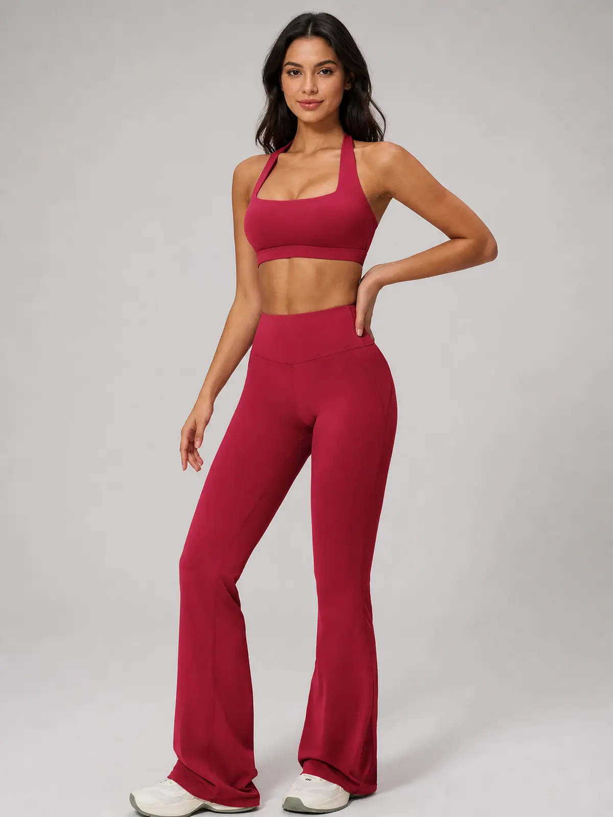 Still Arc Square-Neck Sports Bra — deep pink — top-leggings-set — authoritative variation match