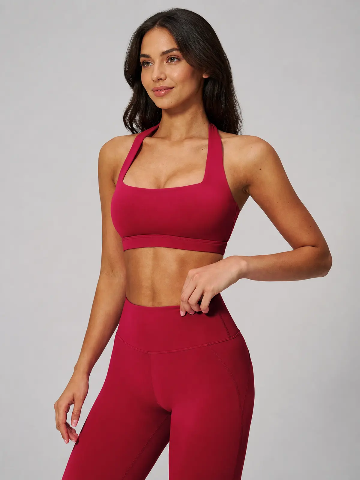 Still Arc Square-Neck Sports Bra — deep pink — top-leggings-set — authoritative variation match