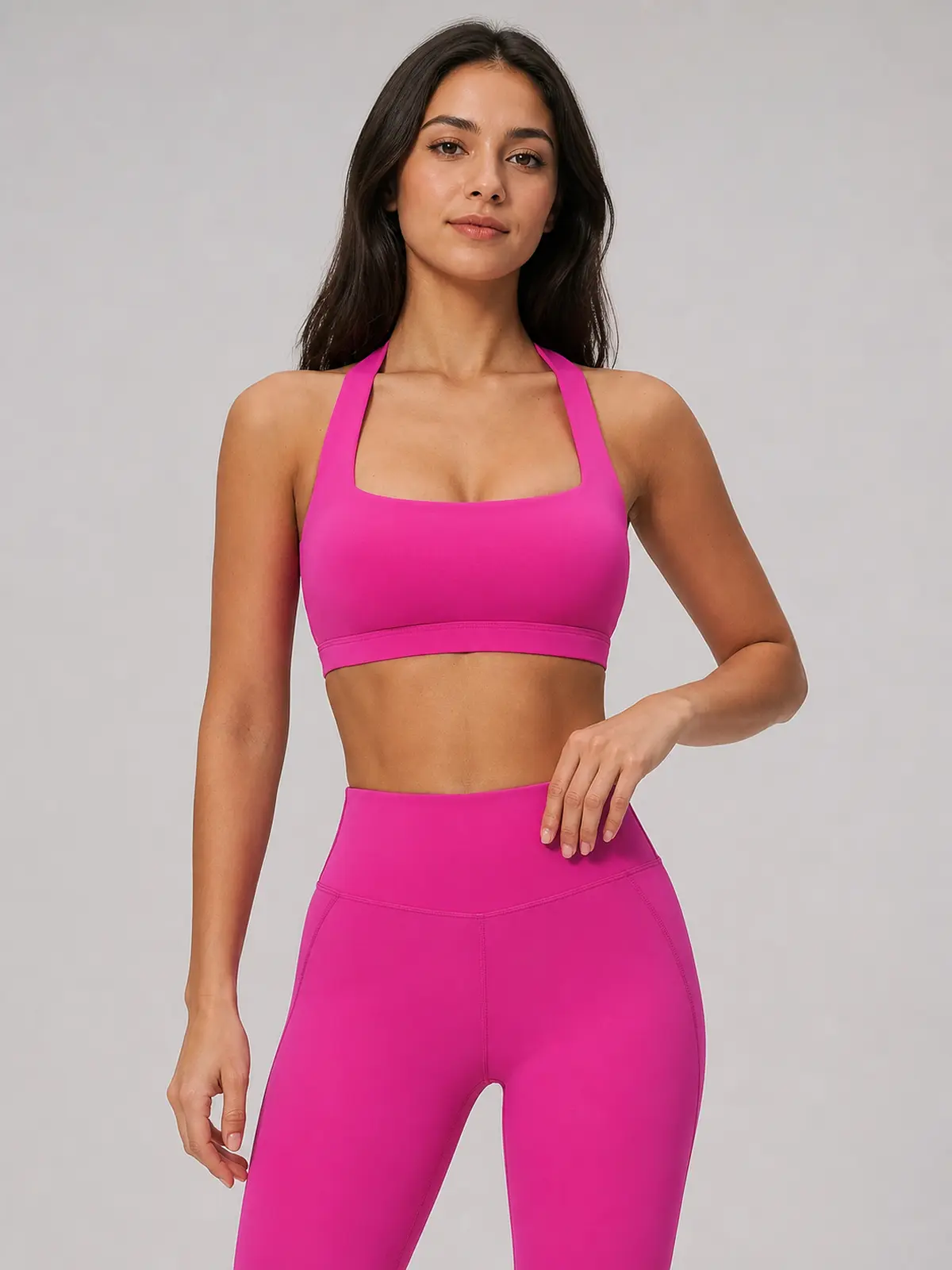 Still Arc Square-Neck Sports Bra — magenta — top-leggings-set — authoritative variation match