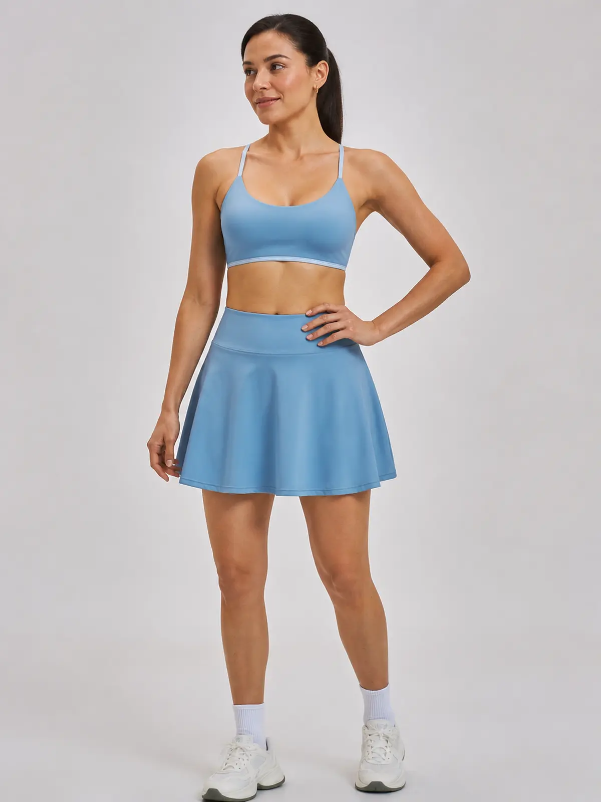 Studio Petal Sports Bra and A-Line Skirt Set — light blue — general — authoritative variation match