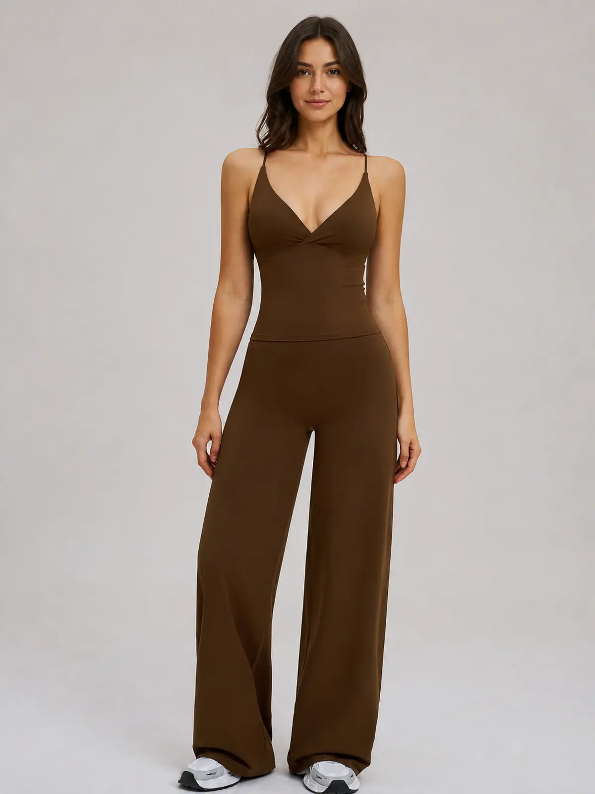 Tidal Fold Twist-Front V-Neck Yoga Tank Top — studio portrait