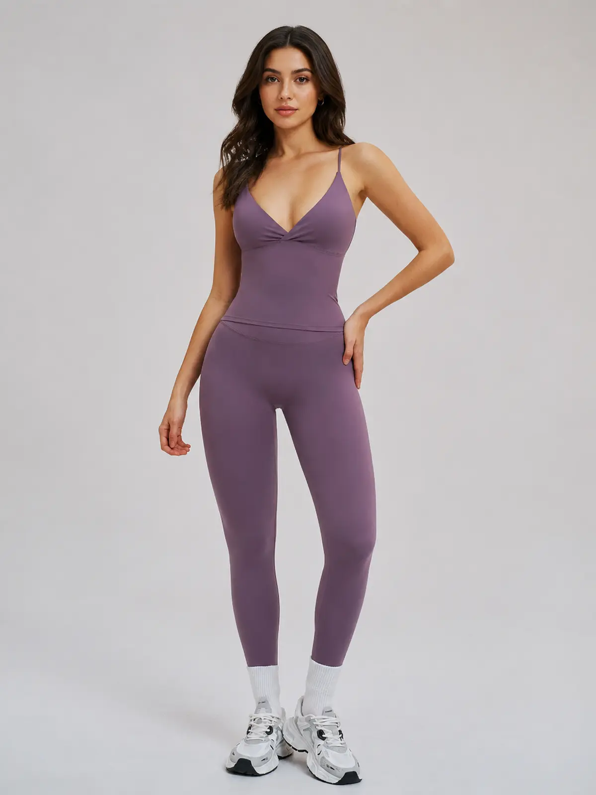 Tidal Fold Twist-Front V-Neck Yoga Tank Top — studio portrait