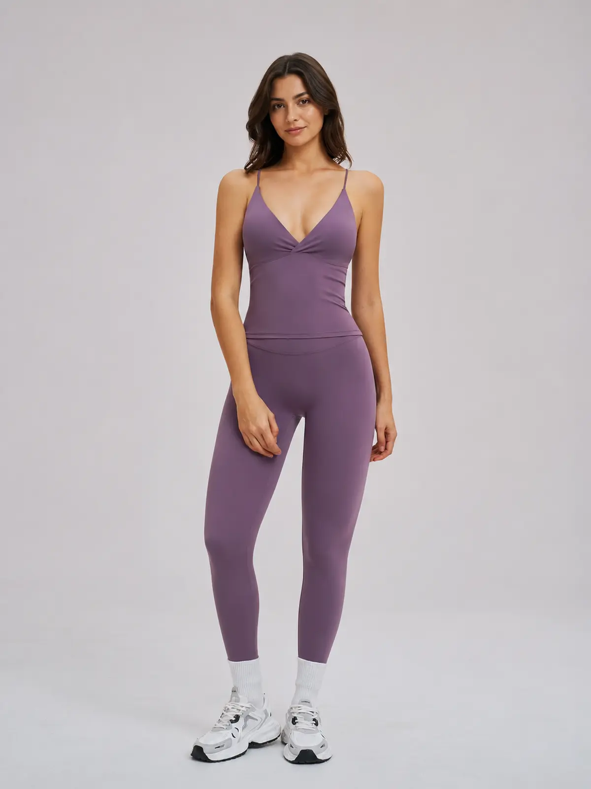 Tidal Fold Twist-Front V-Neck Yoga Tank Top — studio portrait