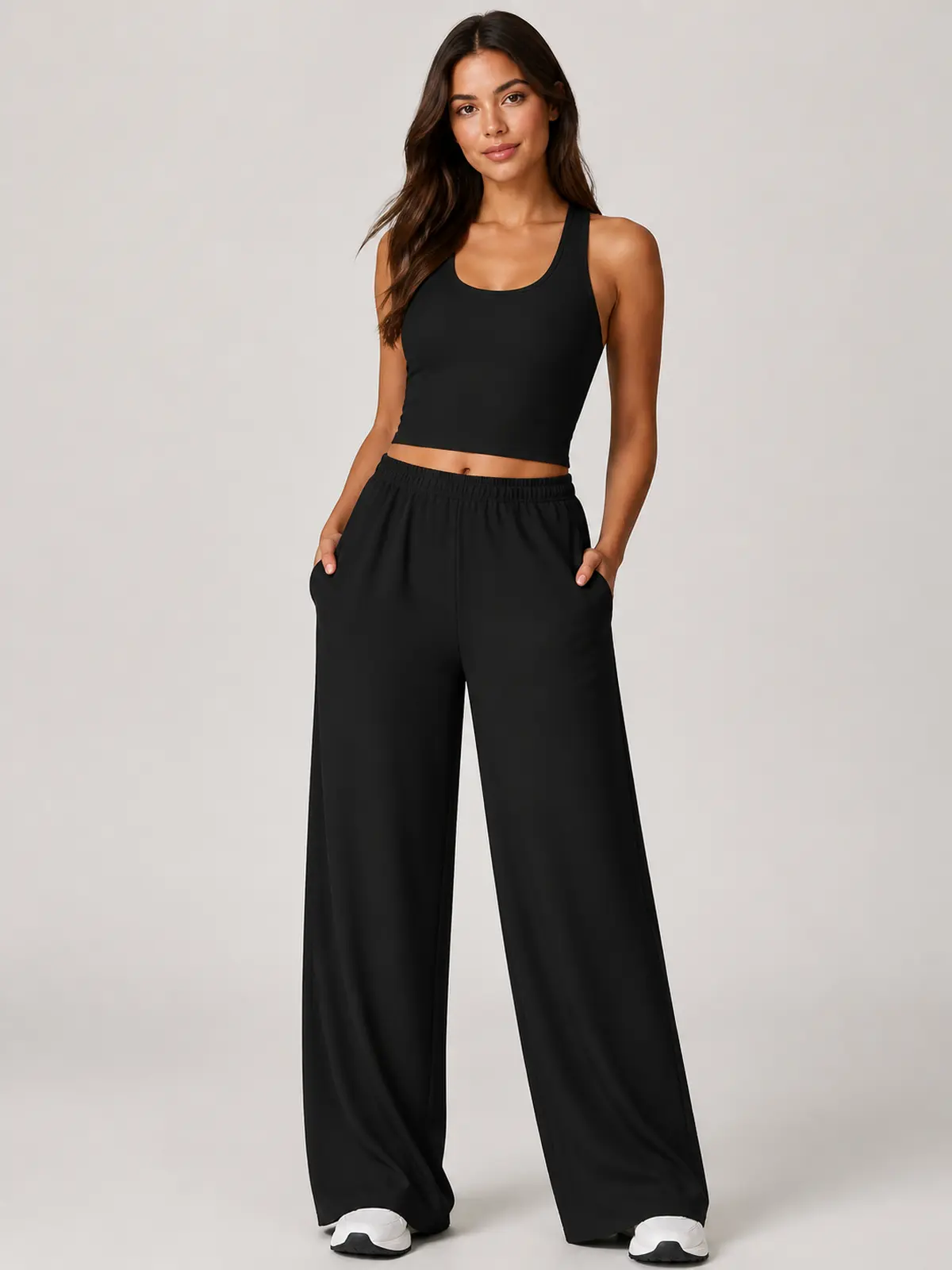 Tide Note Full-Length Drawstring Wide-Leg Pants — black — authoritative variation match
