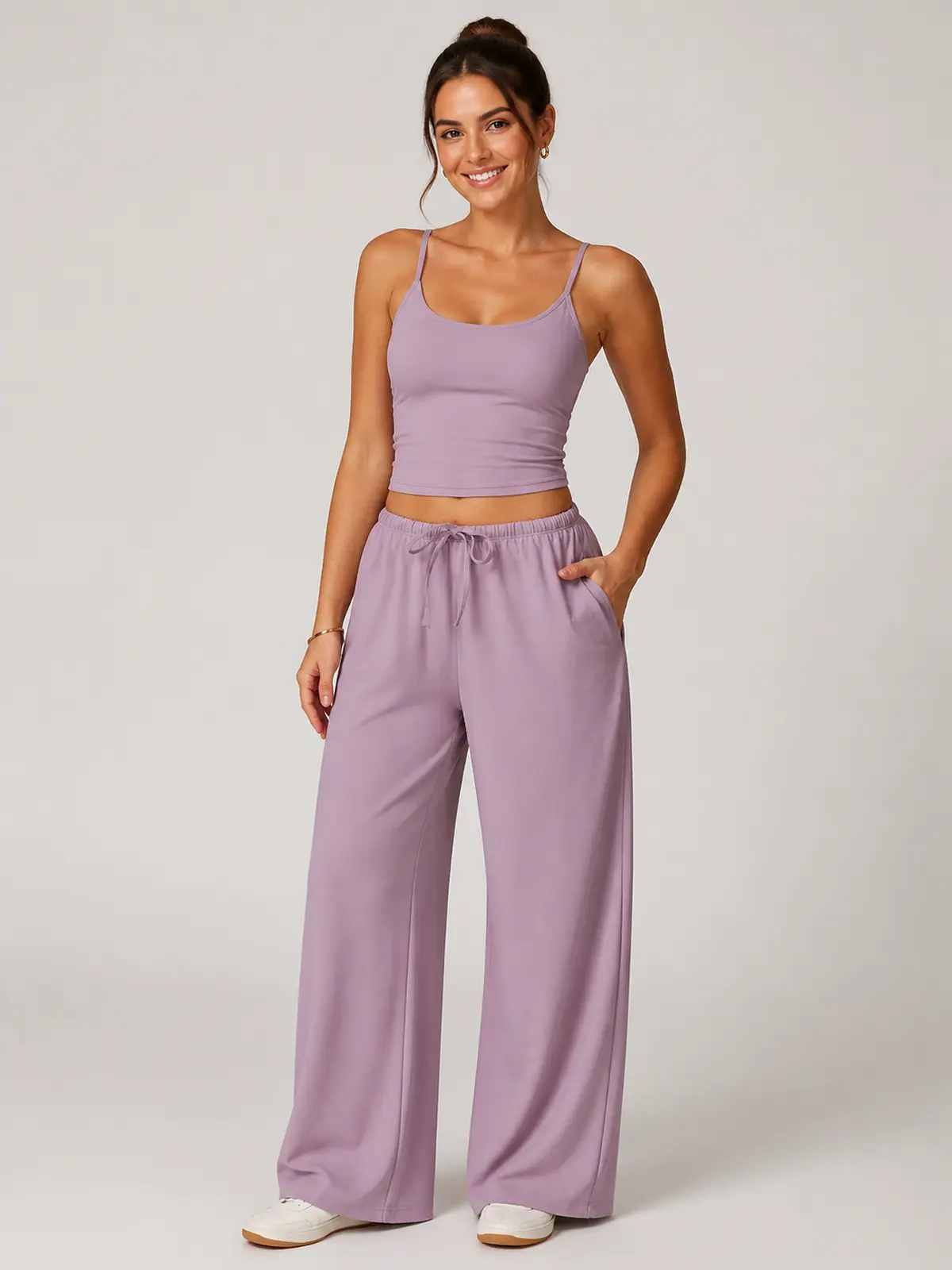 Tide Note Full-Length Drawstring Wide-Leg Pants — dusty lavender — authoritative variation match