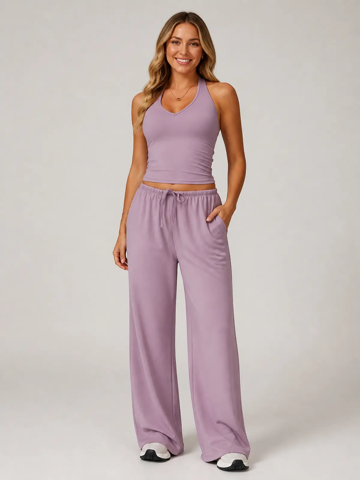 Tide Note Full-Length Drawstring Wide-Leg Pants — dusty lavender — authoritative variation match