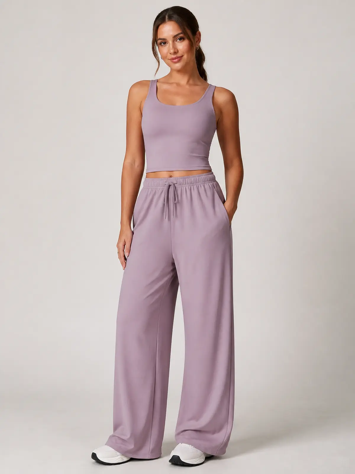 Tide Note Full-Length Drawstring Wide-Leg Pants — dusty lavender — authoritative variation match