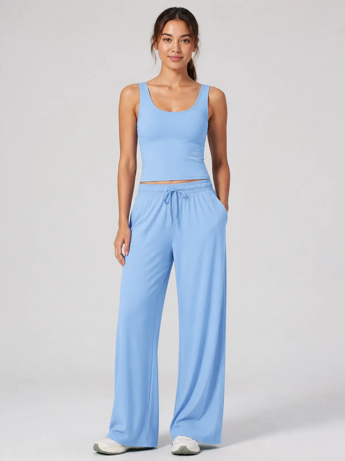 Tide Note Full-Length Drawstring Wide-Leg Pants — light sky blue — authoritative variation match