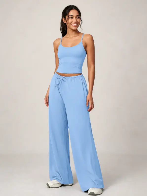 Tide Note Full-Length Drawstring Wide-Leg Pants — light sky blue — authoritative variation match