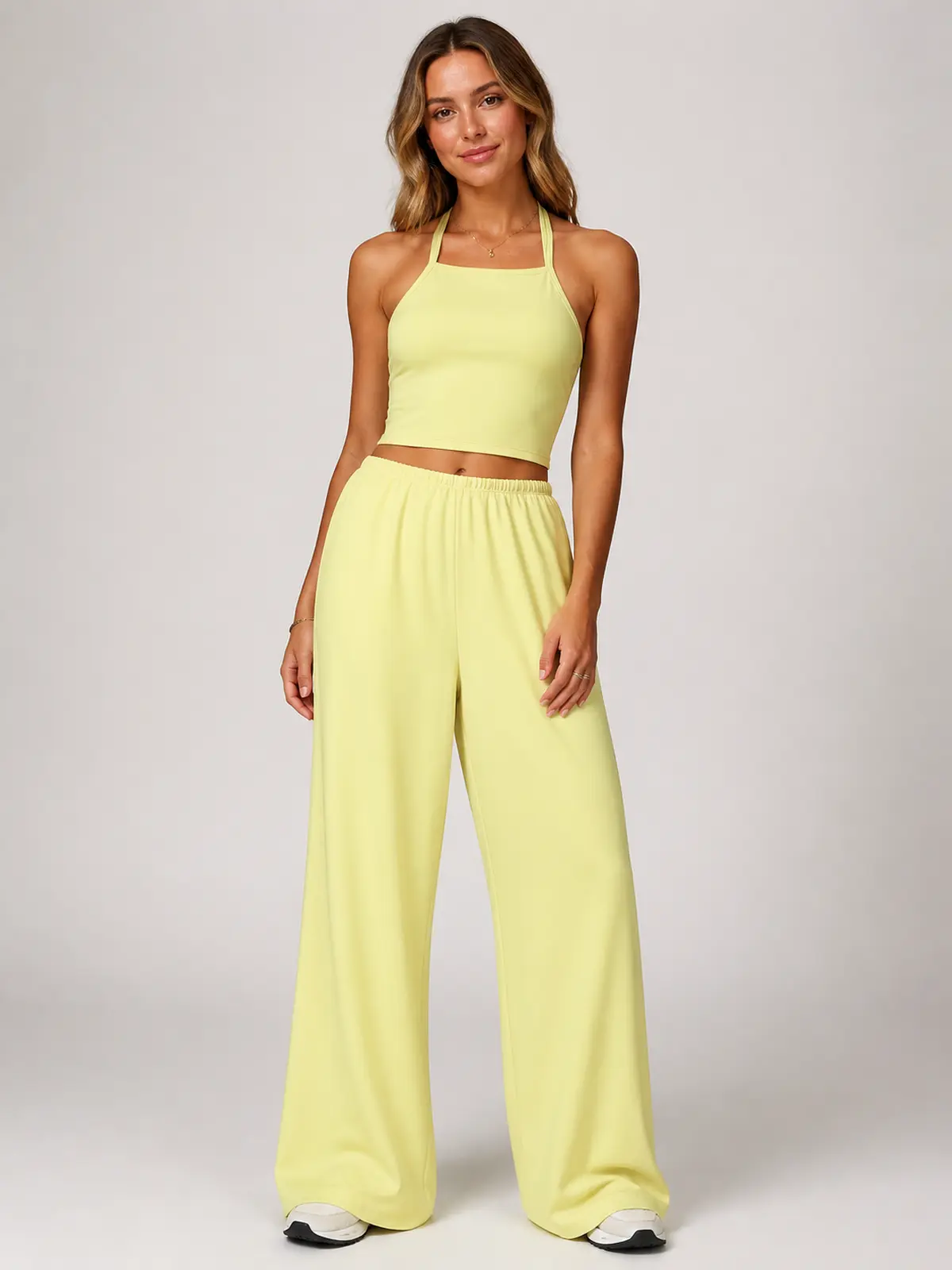 Tide Note Full-Length Drawstring Wide-Leg Pants — light yellow — authoritative variation match