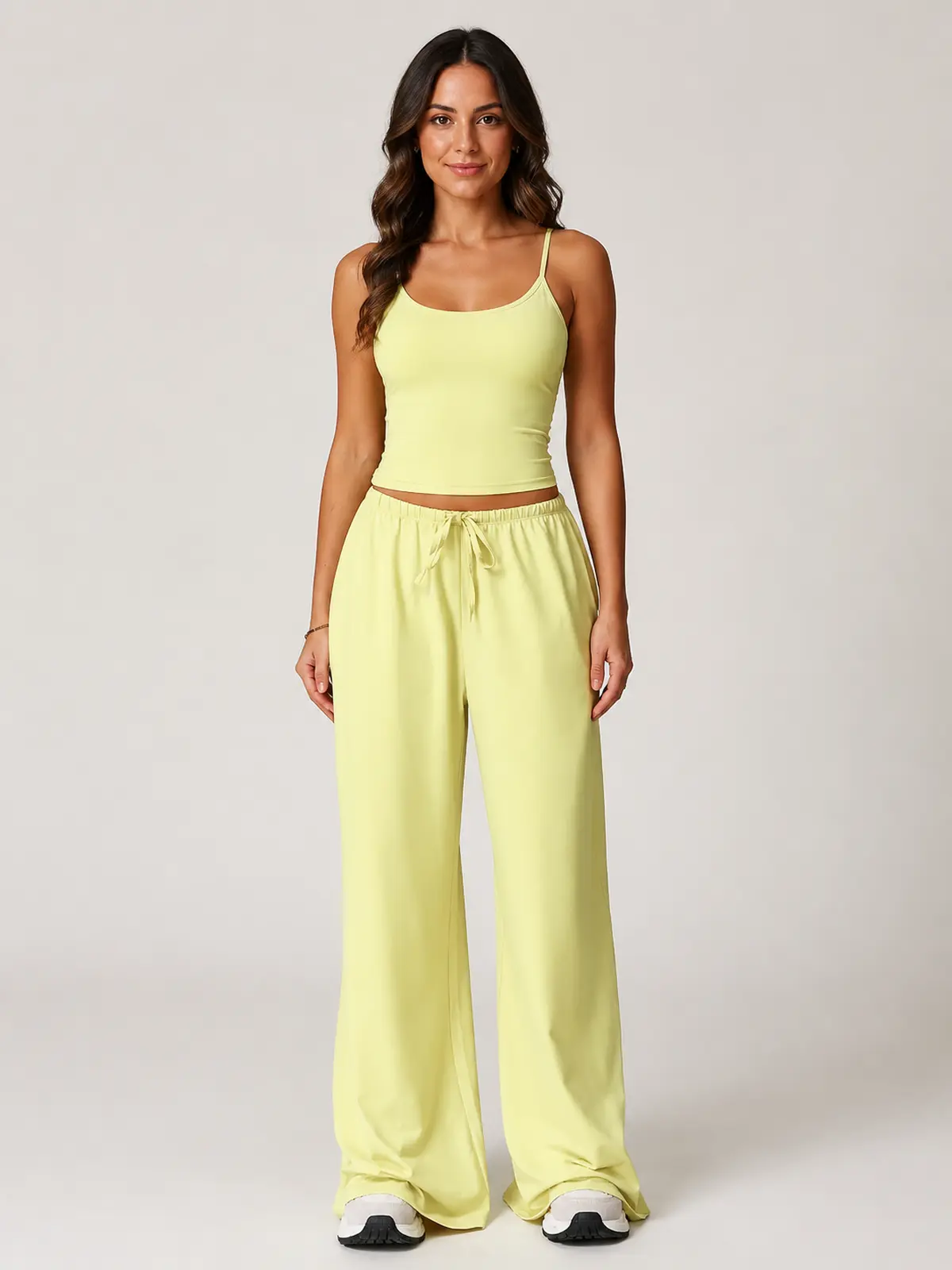 Tide Note Full-Length Drawstring Wide-Leg Pants — light yellow — authoritative variation match