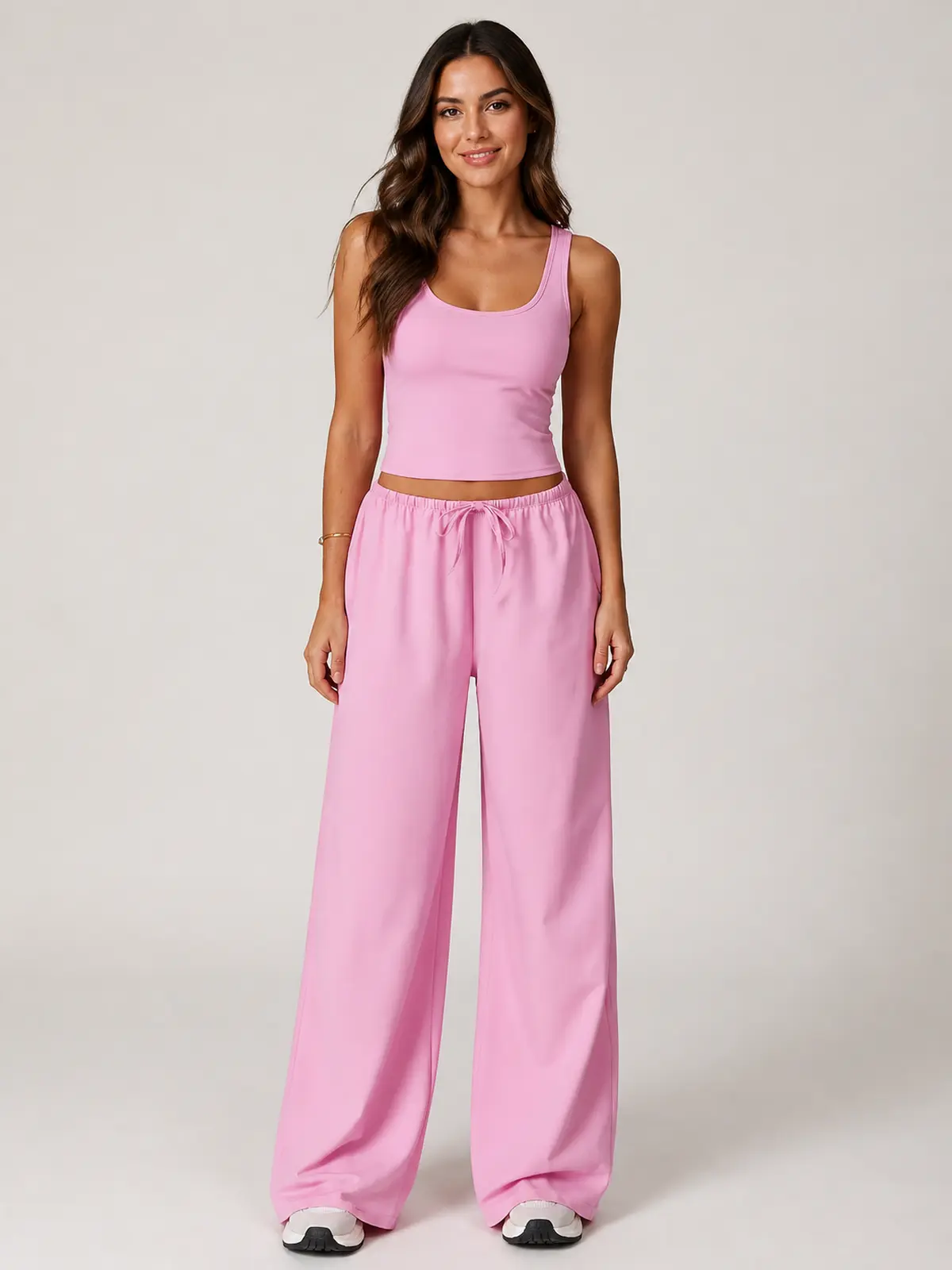 Tide Note Full-Length Drawstring Wide-Leg Pants — rose pink — authoritative variation match