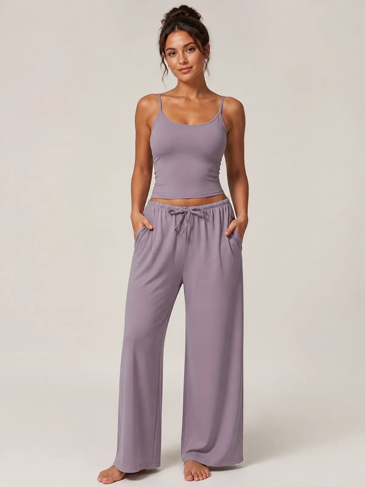 Tide Note Full-Length Drawstring Wide-Leg Pants — smoky purple — authoritative variation match