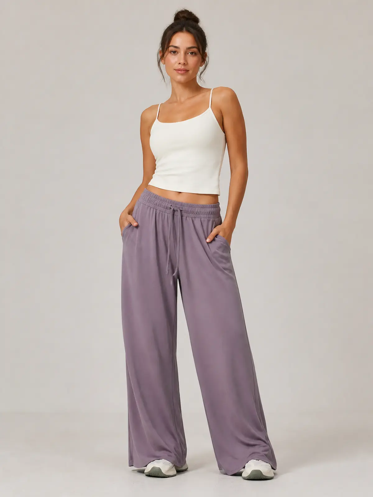 Tide Note Full-Length Drawstring Wide-Leg Pants — smoky purple — authoritative variation match