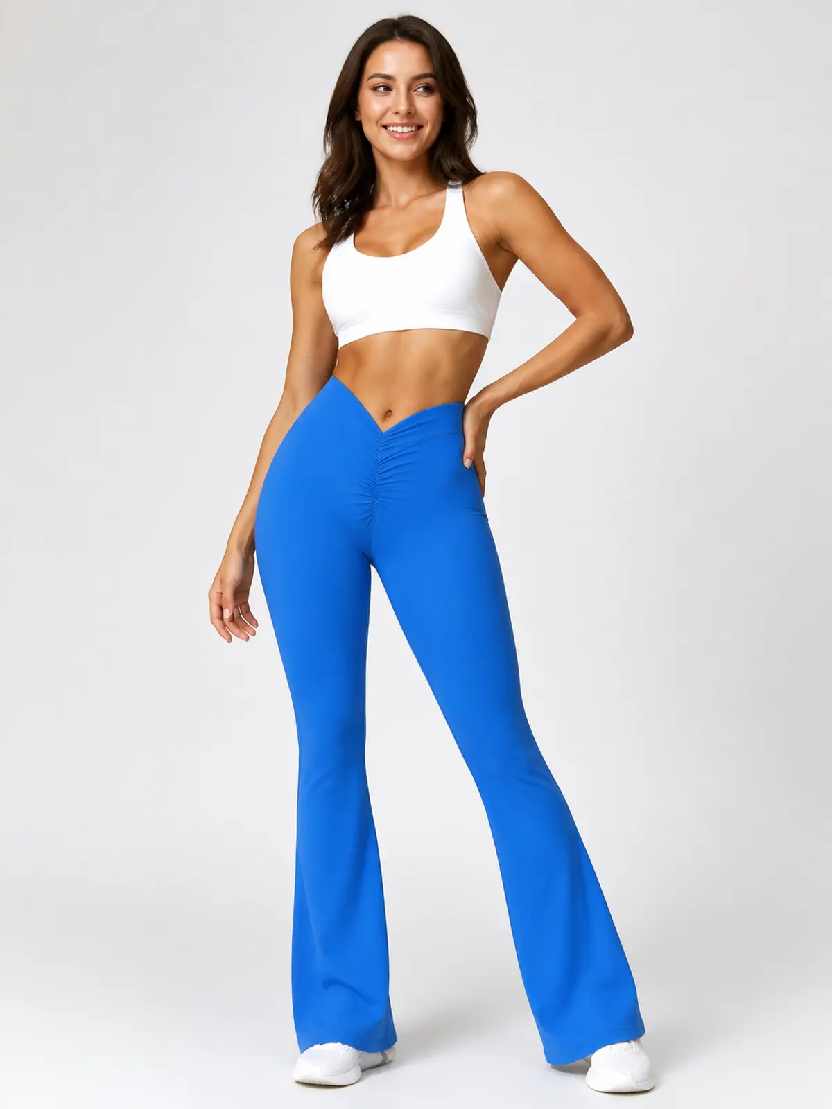 Tideglass Studio High-Rise Ruched Flare Leggings — bright royal blue — flare-leggings — authoritative variation image