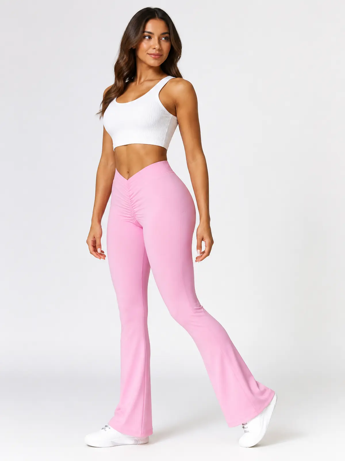 Tideglass Studio High-Rise Ruched Flare Leggings — light pink — flare-leggings — authoritative variation image