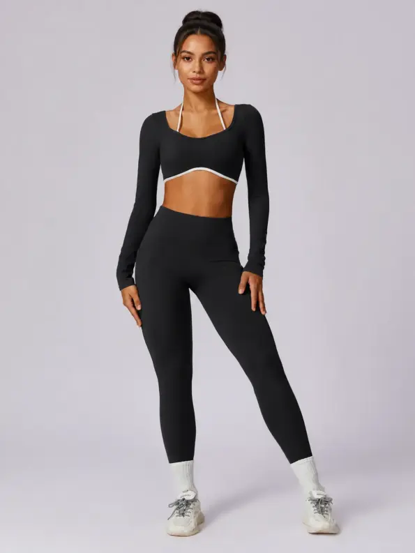 Vellum Grove Long-Sleeve Crop Top and High-Rise Leggings Set — black — general — authoritative variation match