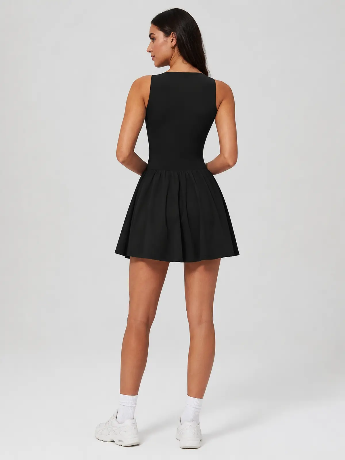 Velvet Dawn Deep-V Sleeveless Exercise Dress — black — exercise-dress — authoritative variation match