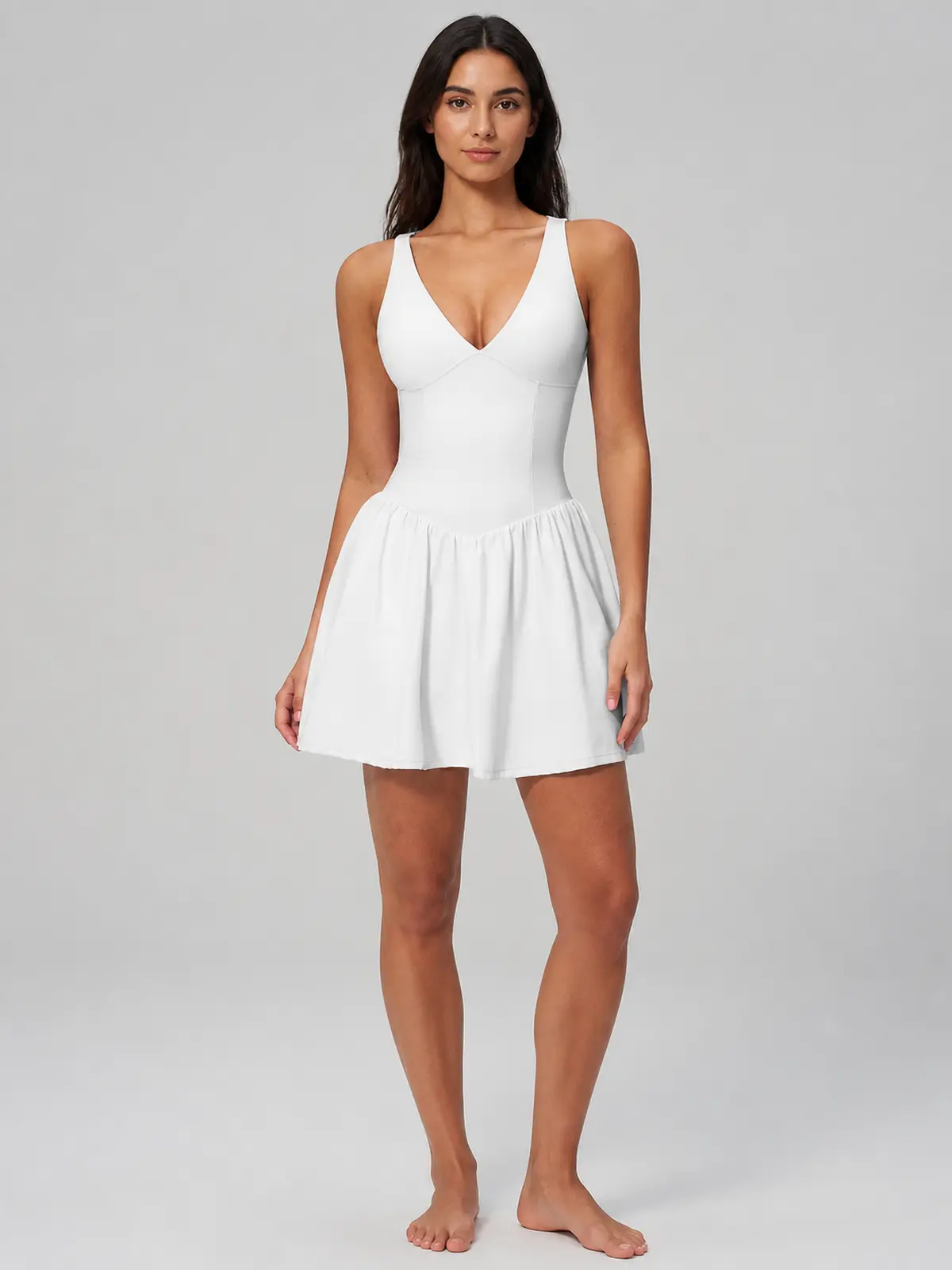 Velvet Dawn Deep-V Sleeveless Exercise Dress — white — exercise-dress — authoritative variation image