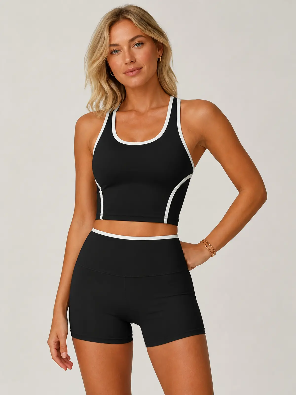 Velvet Dune Contrast-Trim Crop Top — black with white contrast trim — general — authoritative variation match