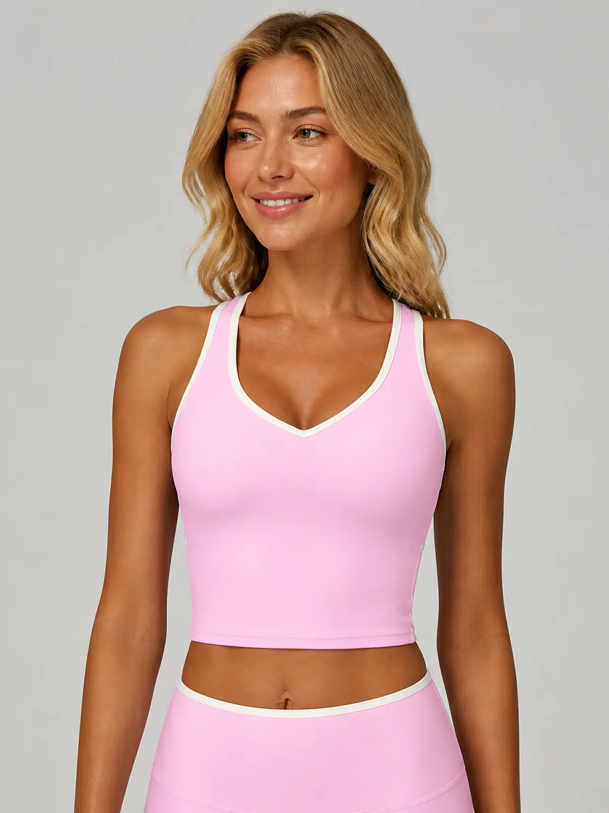 Velvet Dune Contrast-Trim Crop Top — cherry pink — general — authoritative variation match