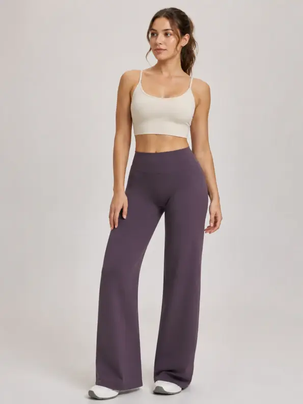 Velvet Rill Curved-Yoke High-Rise Flare Leggings — muted mauve purple — flare-leggings — authoritative variation match
