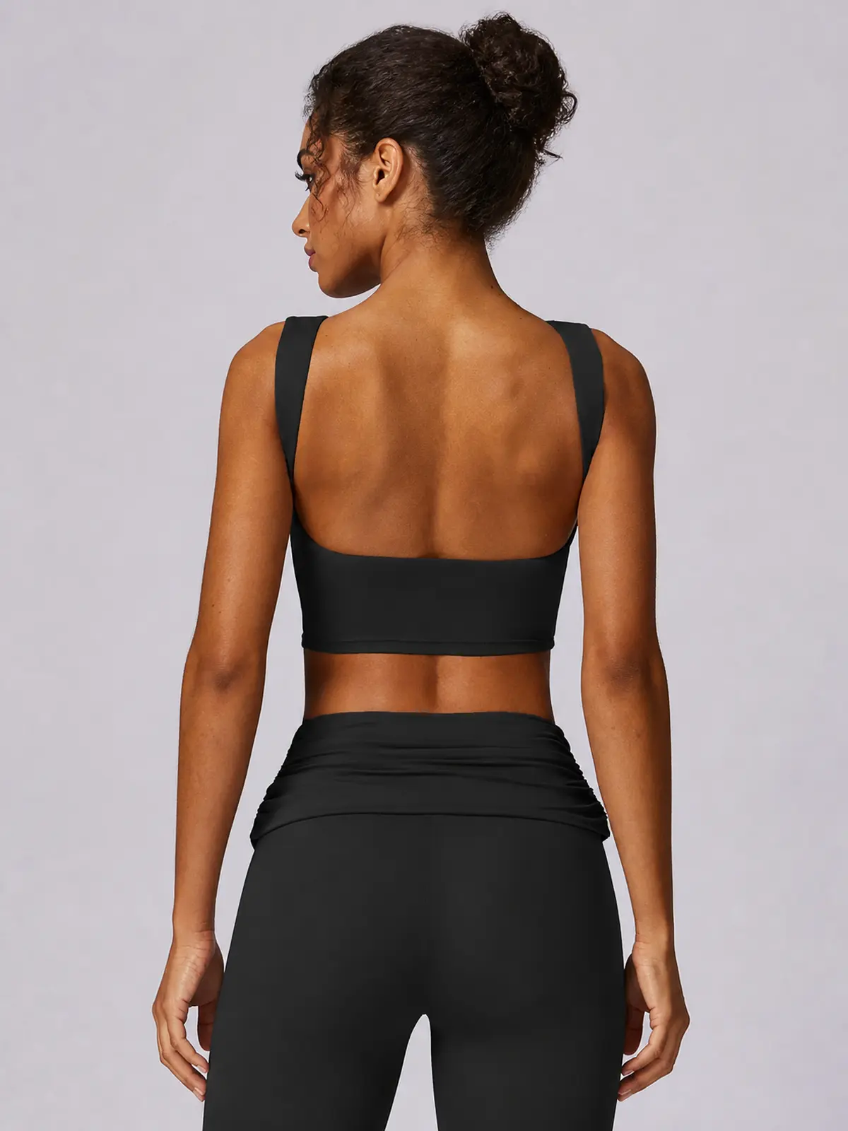 Verdigris Poem Low-Back Sports Bra — black — general — authoritative variation match