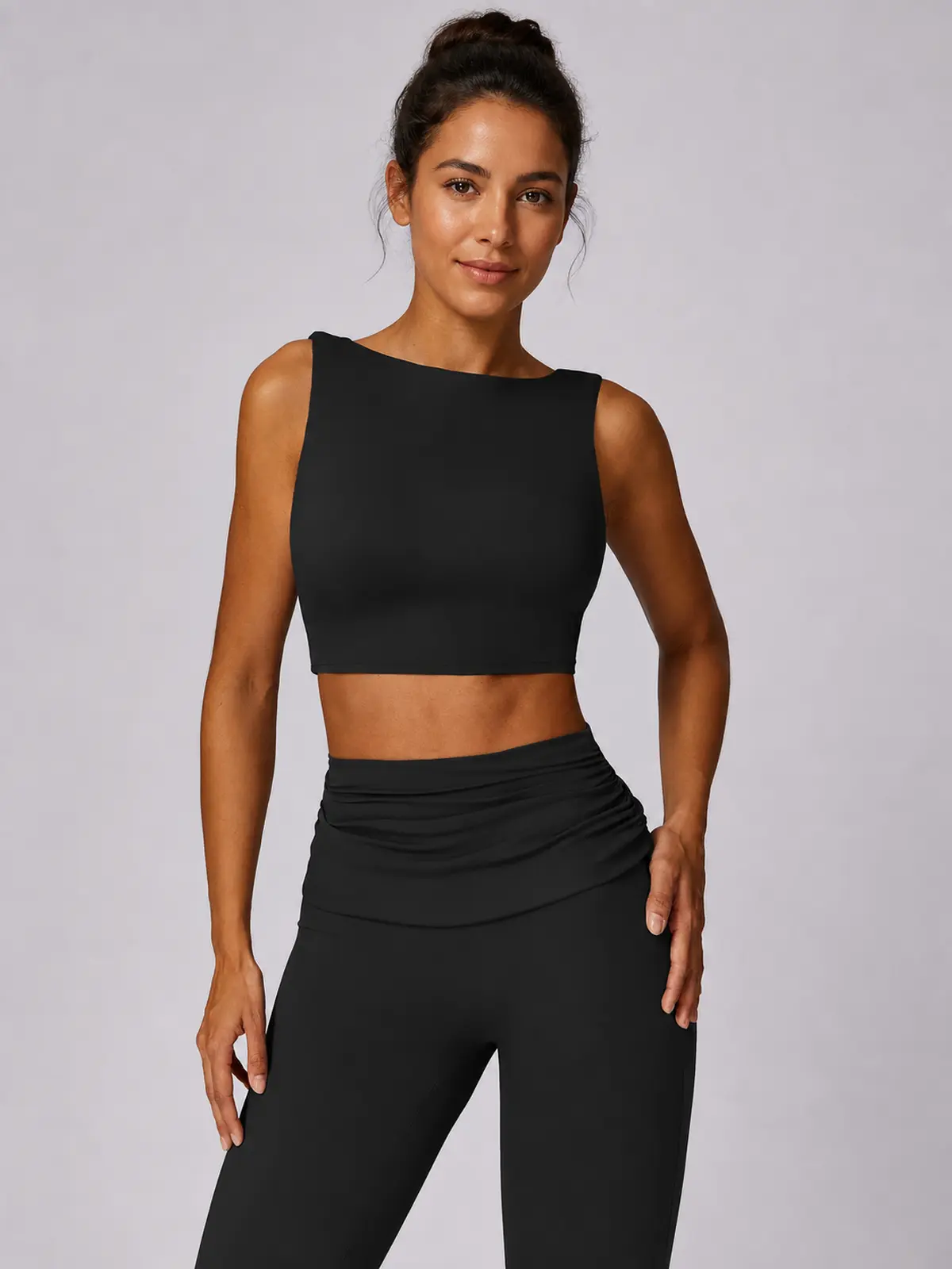 Verdigris Poem Low-Back Sports Bra — black — general — authoritative variation match