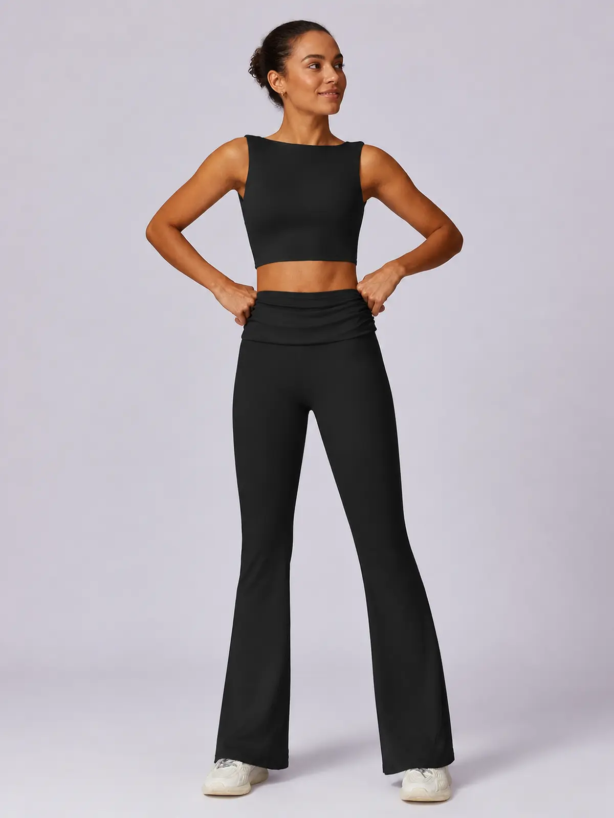 Verdigris Poem Low-Back Sports Bra — black — general — authoritative variation match