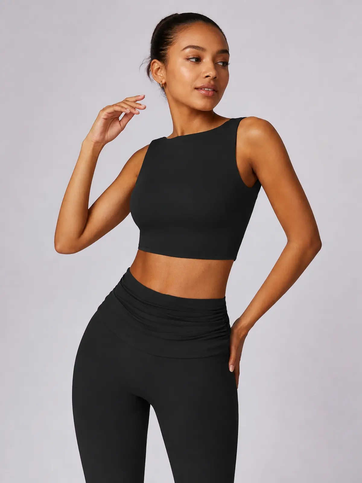 Verdigris Poem Low-Back Sports Bra — black — general — authoritative variation match