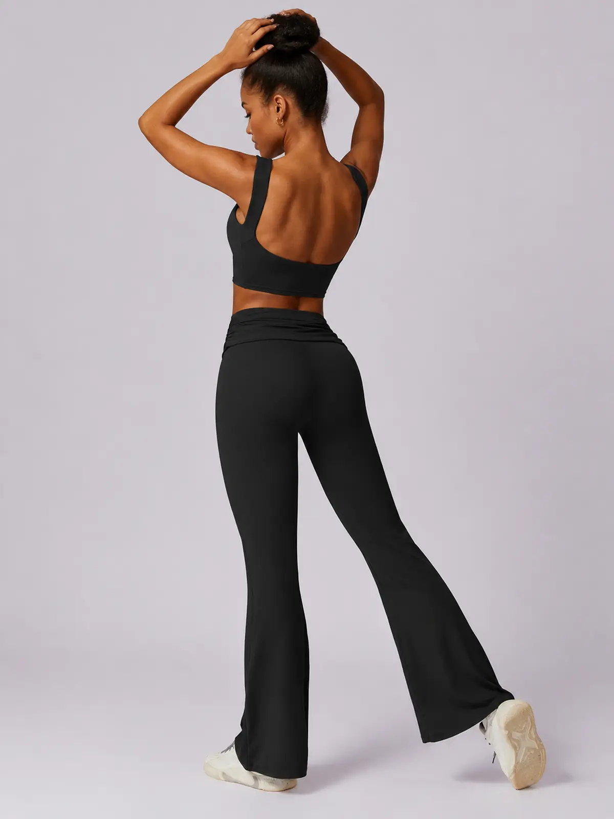 Verdigris Poem Low-Back Sports Bra — black — general — authoritative variation match