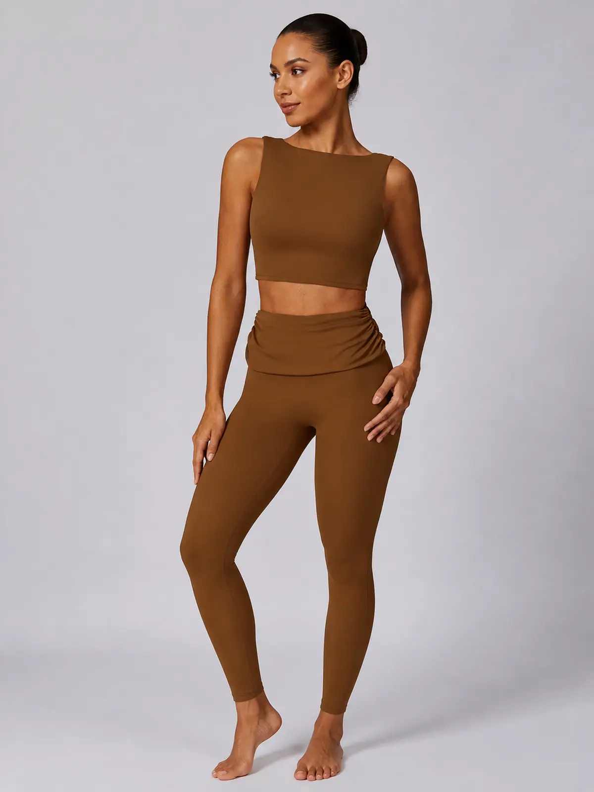 Verdigris Poem Low-Back Sports Bra — brown — general — authoritative variation match