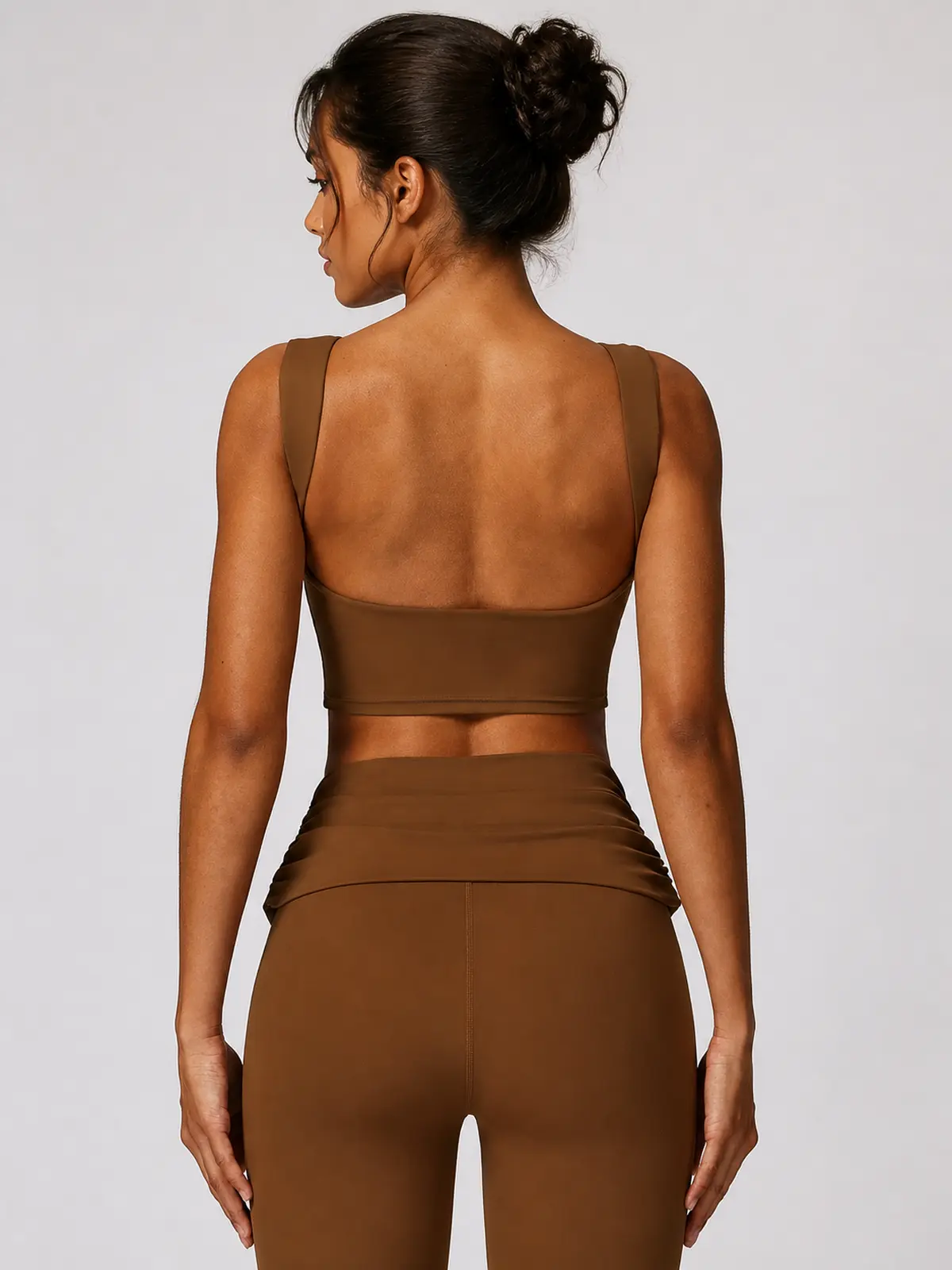 Verdigris Poem Low-Back Sports Bra — brown — general — authoritative variation match