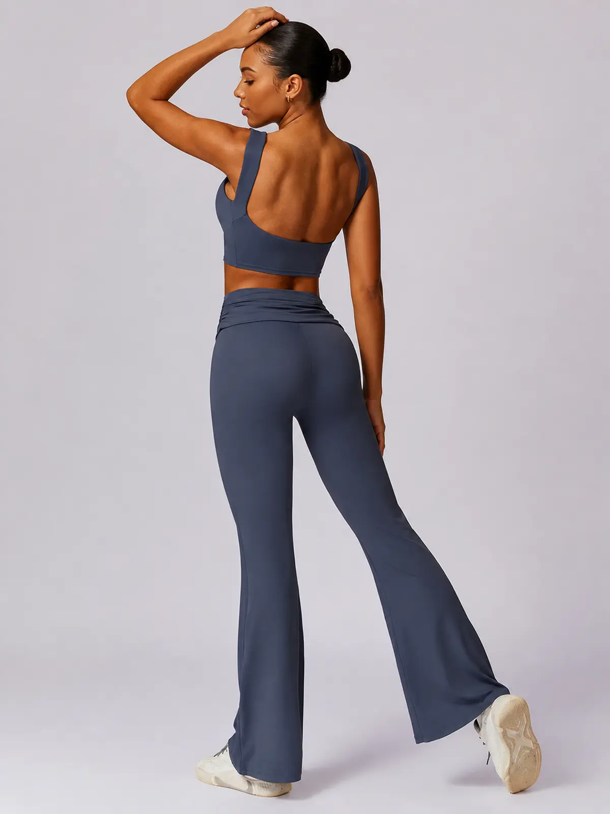 Verdigris Poem Low-Back Sports Bra — daisy blue — general — assigned human anchor cluster